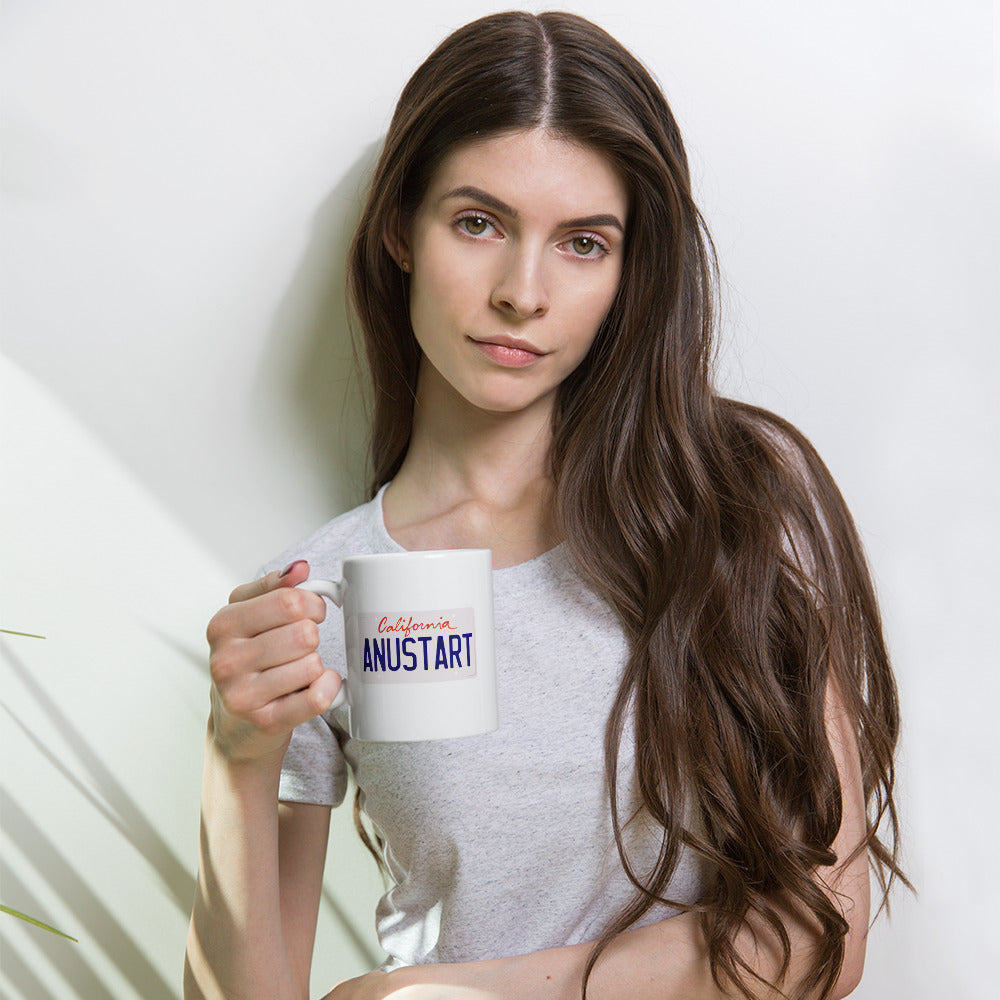 Anustart License Plate White glossy mug