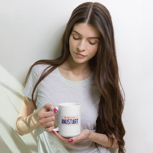 Anustart License Plate White glossy mug