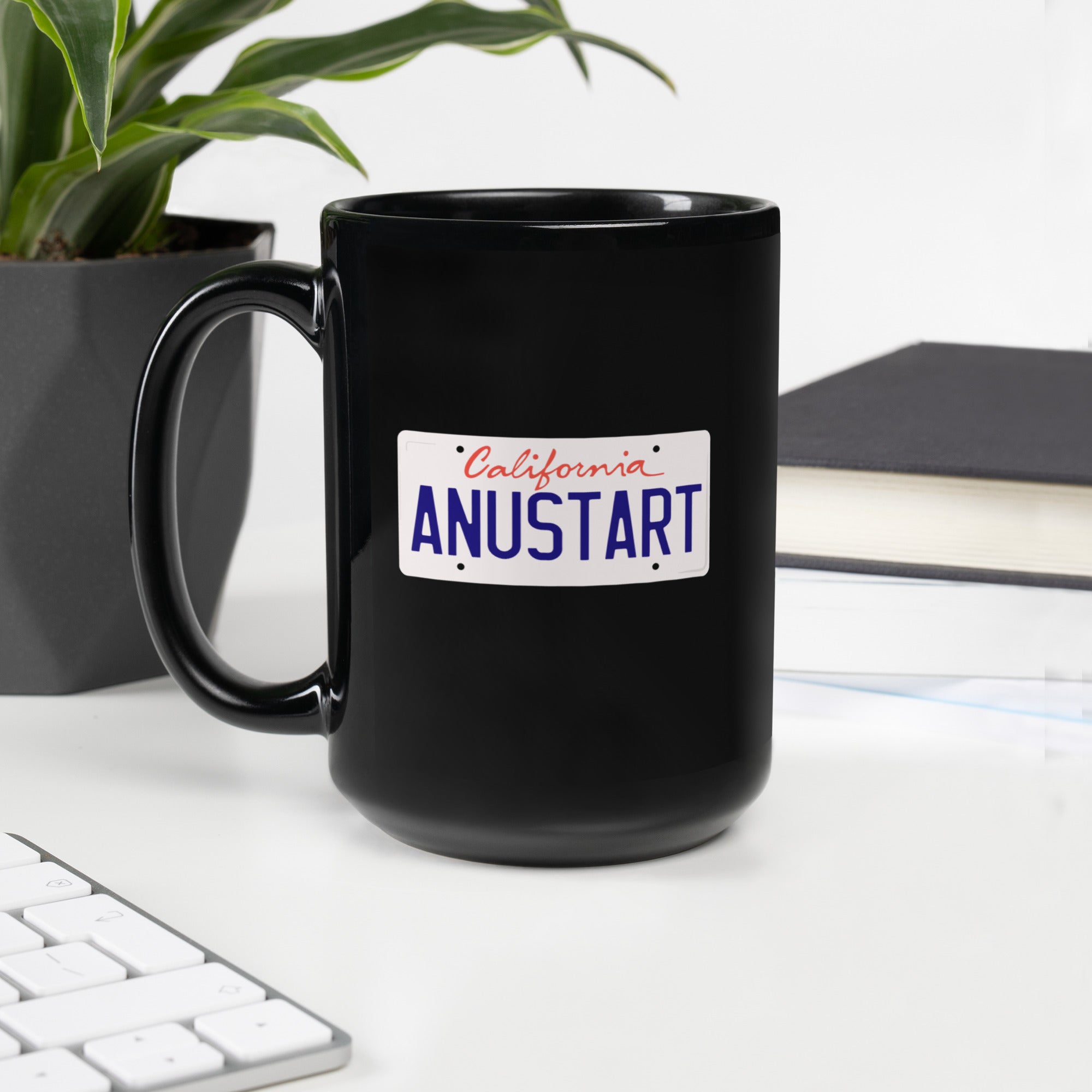 Anustart License Plate Black Glossy Mug